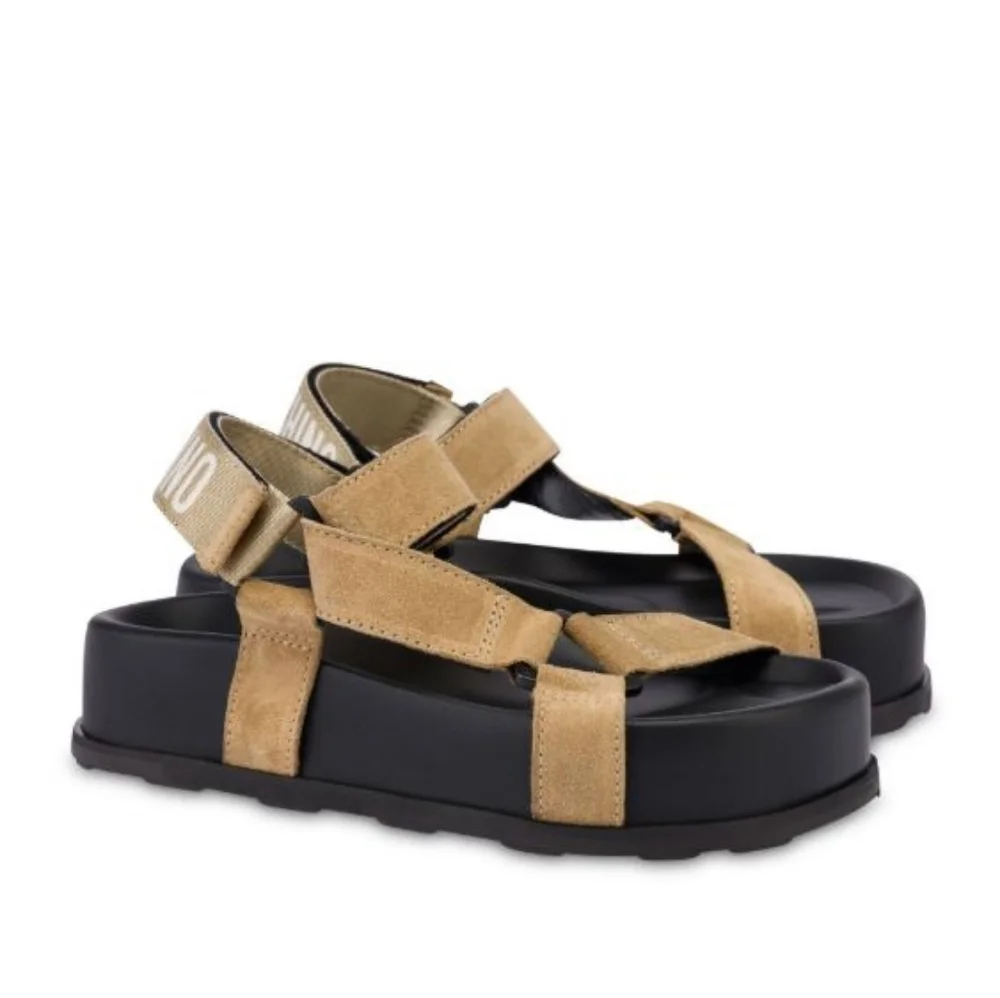 $445 Moschino Sporty Logo-Detailed Suede Platform Sandals Size 11